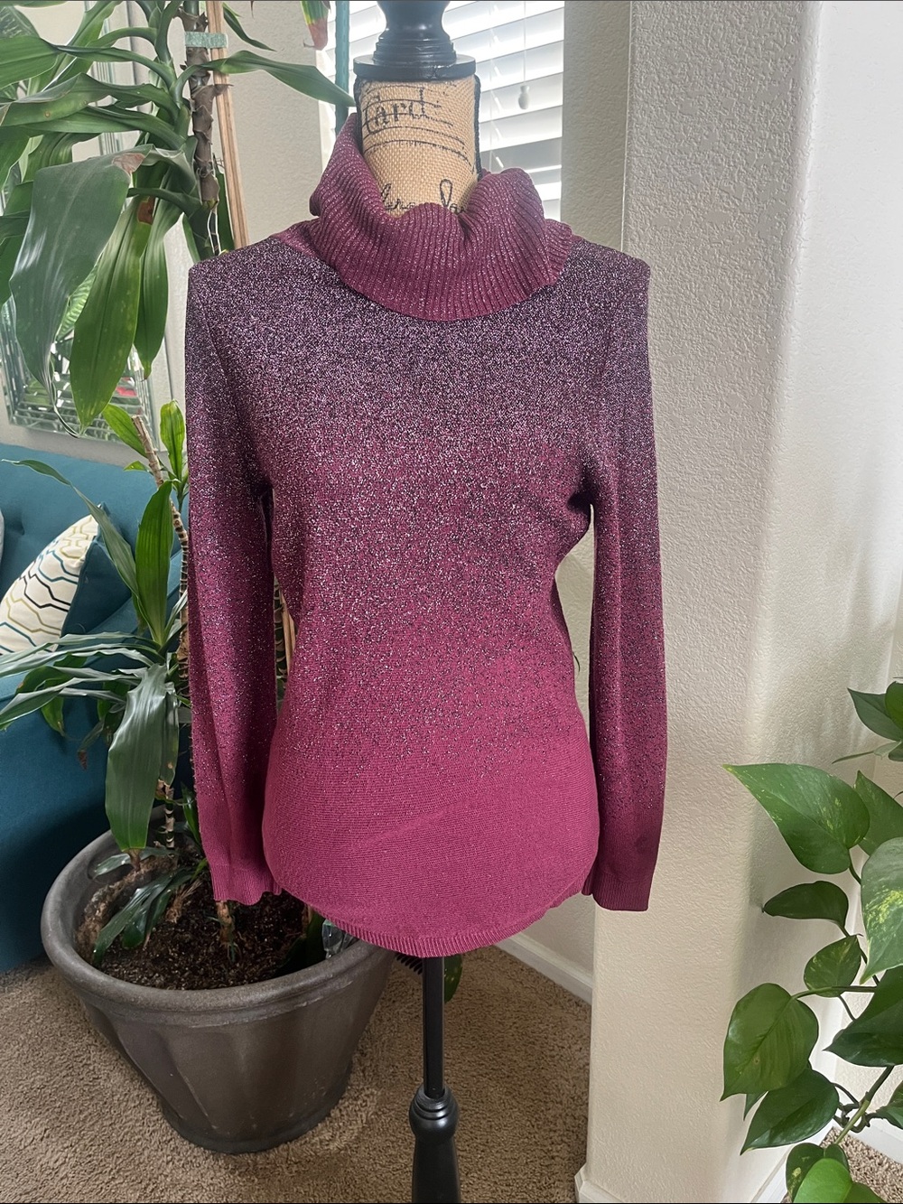 Metallic Ombre Raspberry Turtleneck Sweater